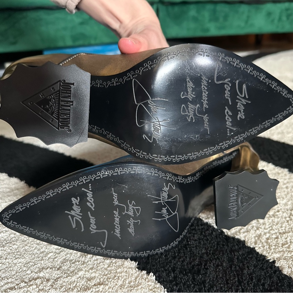 John Fluevog Metallic Gold Sculpted-Heel Chelsea Boots - Picture 4 of 7